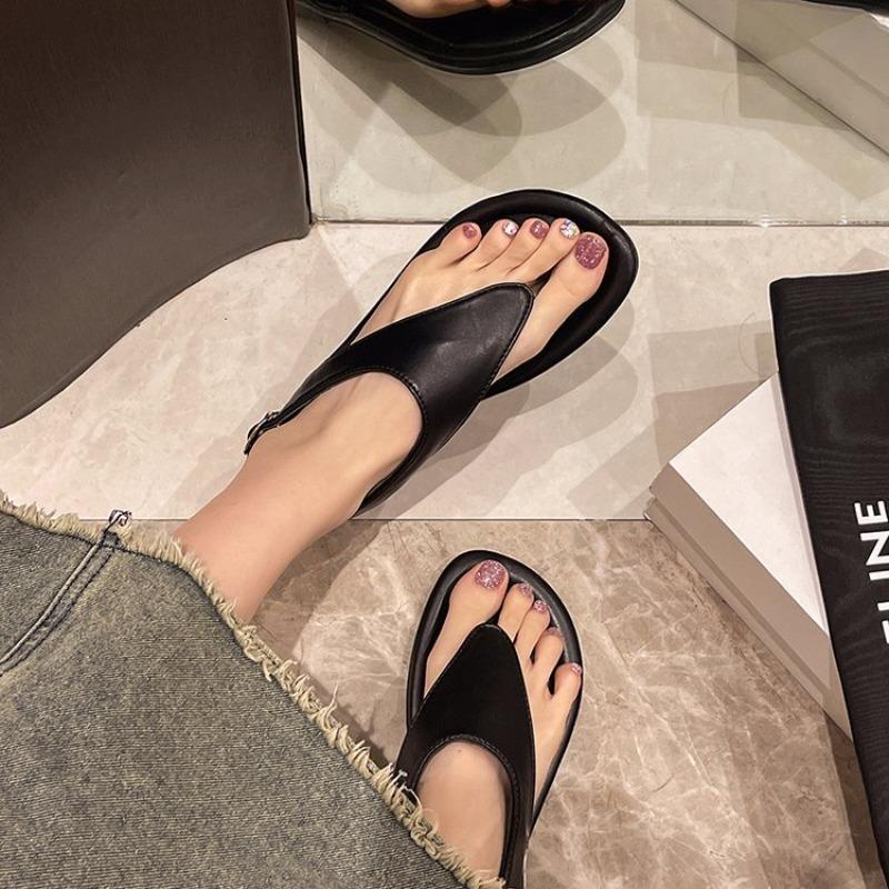 Fashion Hot Selling 2025 New Women's Flat Sandals Ashion Outwear Slip-On Leather Roman Style Shoes Comfortable Flats Sandalias De Mujer