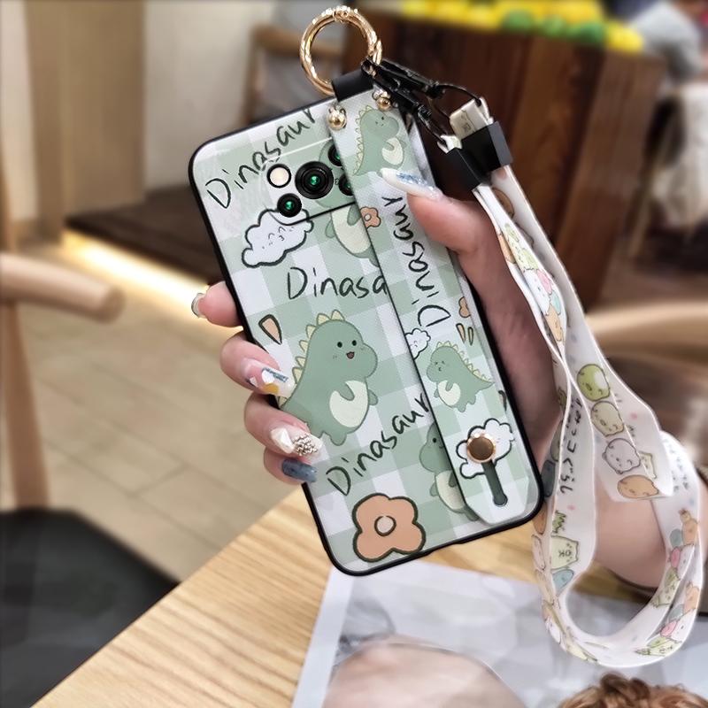 Anti-dust Kickstand Phone Case For Xiaomi Poco X3 NFC/X3 Pro Wristband Lanyard Dirt-resistant Back Cover Cartoon Ring