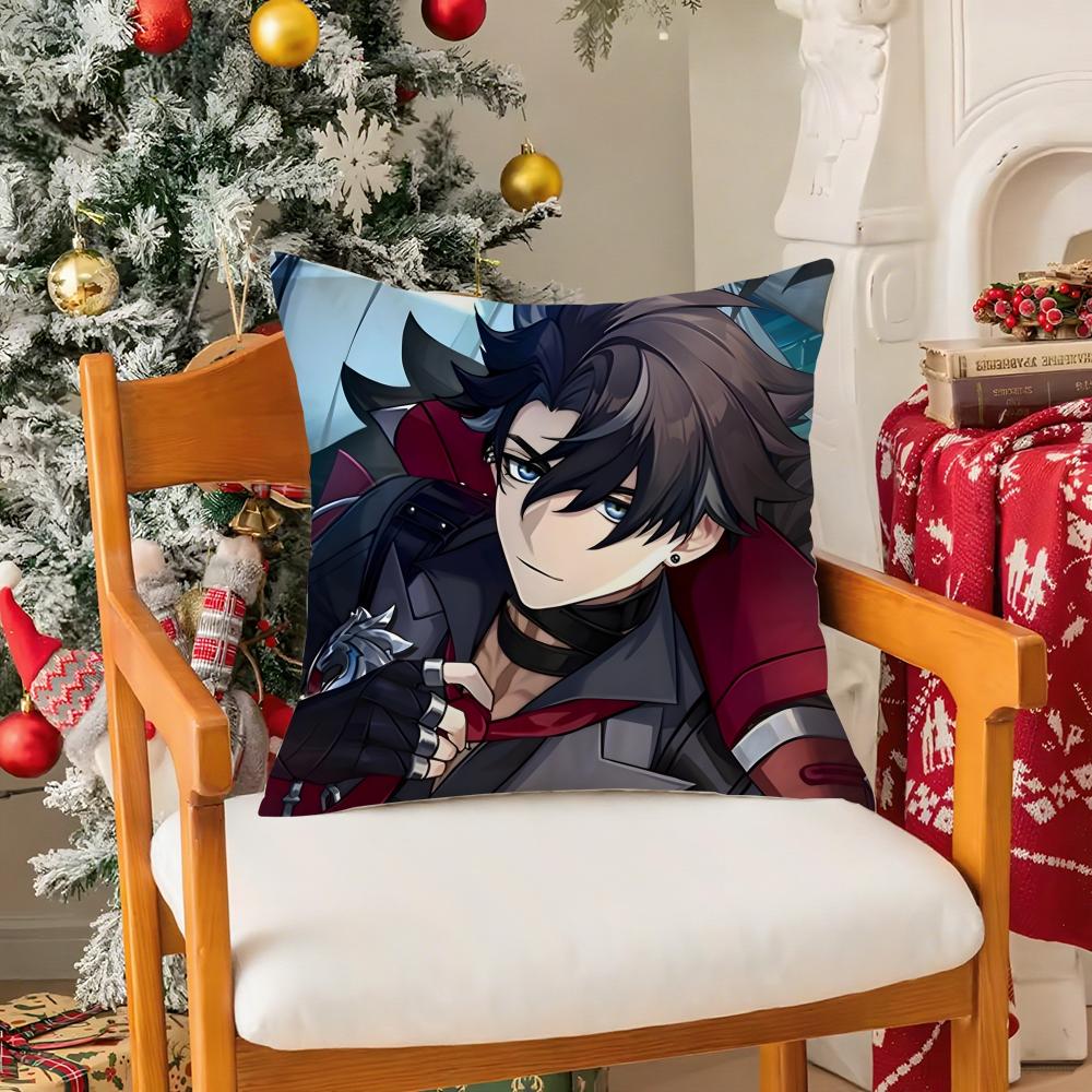 Wriothesley GGenshin Impact Cool Man Pillow Case Silky Short Plush With Invisible Zipper Dustproof Sofa Cushion Cover