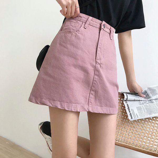 Summer New Korean Version of Versatile Solid Color Skirt Women's High Waist and Thin Casual Denim Skirt
