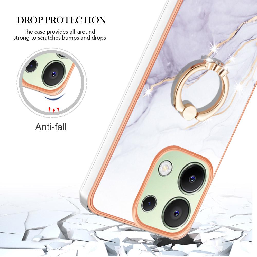For Xiaomi Redmi Note 13 4G Case with Ring Kickstand Marble Pattern Electroplating TPU Back Cover