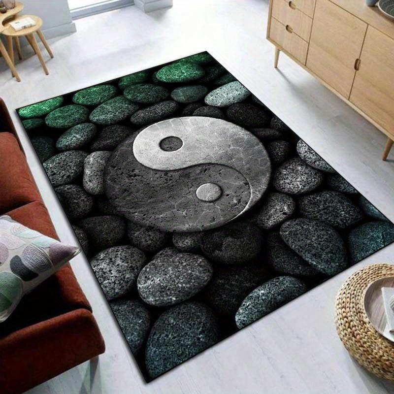Yin Yang Stone Rug for Zen Living Spaces - Modern Meditation Area Rug, Harmony and Balance Floor Decor Skid resistant carpet