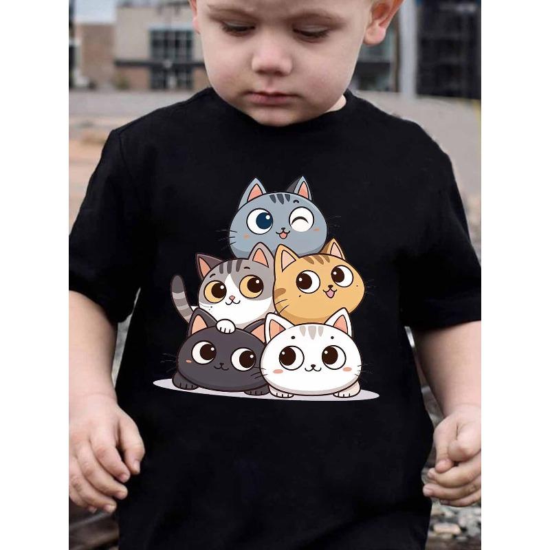 Boys 5 Kittens Print Crewneck Summer Casual