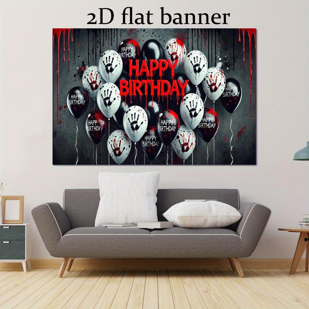 2D flat banner - Bloody handprint birthday balloons Gothic horror durable polyester banner for Halloween