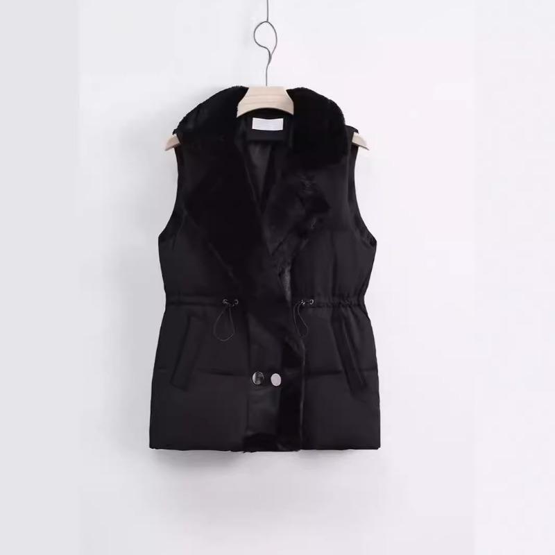 Lamb wool splicing down cotton vest women wear outside in winter autumn and winter new fur integrated lapel drawstring vest