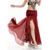 Professional Belly Dance Skirt with Elegant Wavy Hem and Single Slit for Flexible Stage Movement and Safety
