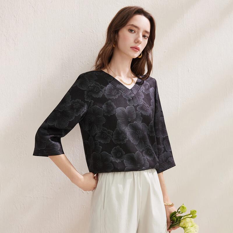 Zhaojun 2026 SS Mulberry Silk Printed 3/4 Sleeve Top