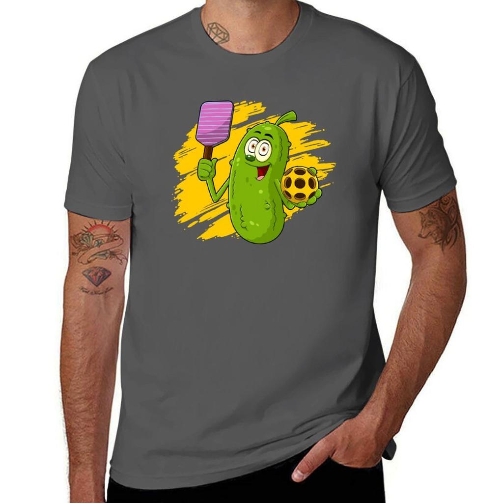 Pickleball Cartoon Pickle Player TShirt Casual Loose Short Sleeve Tee for Unisex