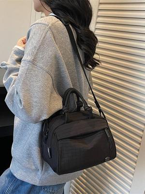 Lightweight Japanese-Style Plaid Single Shoulder Bag for Women - Simple, Fashionable Oxford Cloth Handbag