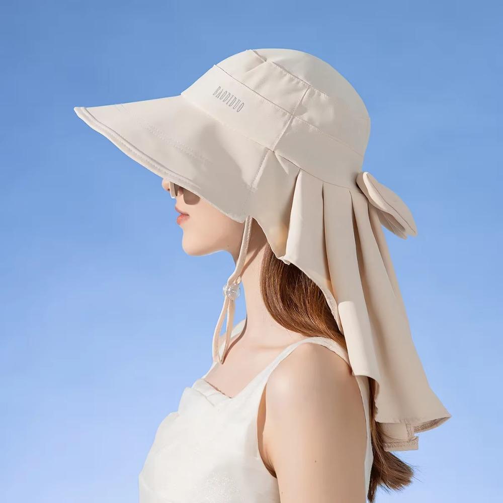 Pălărie de soare cu șal și fundă, cu gaură în coadă de cal, Aiti UV, pălărie Fishman, pălărie de plajă cu parasolar la modă