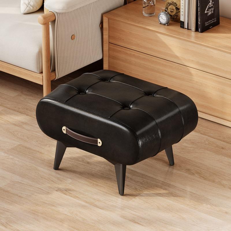 A High-quality Oil-and-wax Leather Low Stool, Footstool, Leather Footrest Stool, Stylish Multifunctional Sofa Side Piece