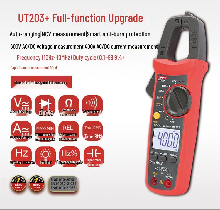 Uni-T Digital Clamp Meter & Multimeter AC/DC Series: UT201+, UT203+, UT200+ High-Precision Ammeter