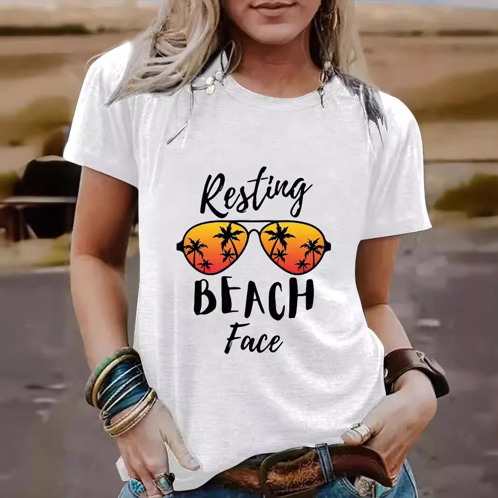 Summer Round Neck Printed Top Fashionable Casual Cute Short Sleeved Women's Pure Cotton T-shirts