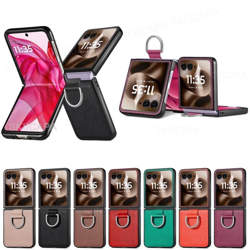 Lederhülle mit Lychee-Muster mit Ringständerhalter für Motorola Razr + 2024 Razr Ultra 2025 Razr 60Pro 50 40 Stoßfester Schutz Halter Rückseite