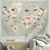 Arazzo Mappa del Mondo Animali Cartoni Animati Poliestere da Appendere alla Parete Tessuto di Sfondo Educativo per Stanza Bambini Asilo Nido Camera da Letto Decorazione