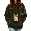 Women's Casual Color Long Sleeve Hooded Loose Fit Pullover Sweatshirt with Large Pet Pocket