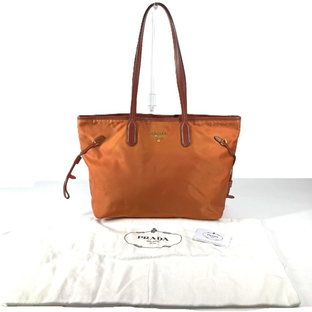 PRADA BR4001 triangle logo plate Tote Bag Shoulder Bag Leather / Nylon Orange