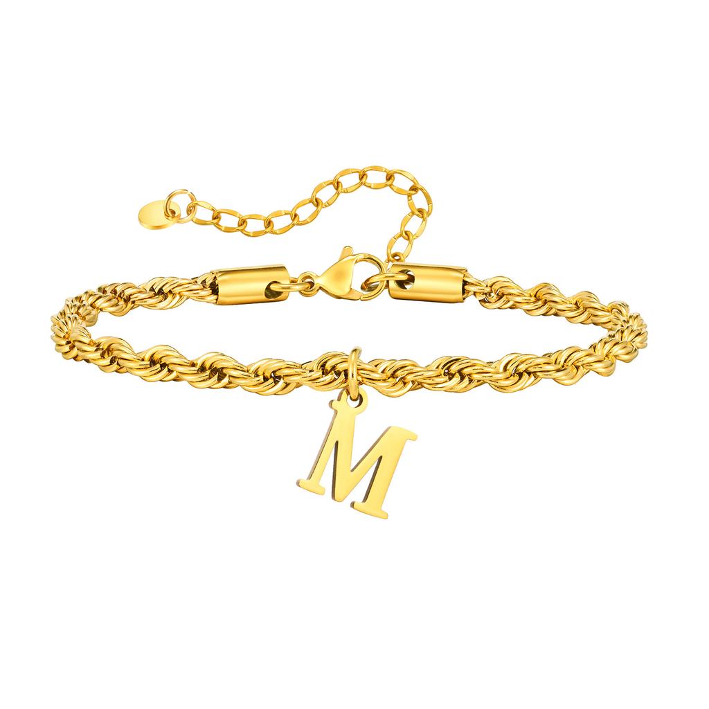 Vnox Braccialetti con Lettere A-Z per Uomo, Braccialetto a Catena Intrecciata in Acciaio Inossidabile Placcato Oro, Classico Braccialetto con Nome Regalo per Lui