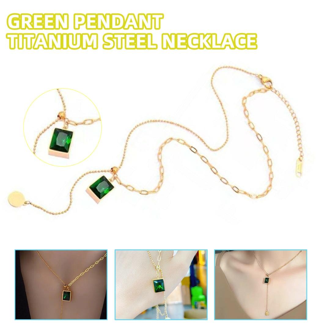 

Tingml модный зеленый изумрудный кулон из титановой стали ожерелье женская цепочка на ключицу