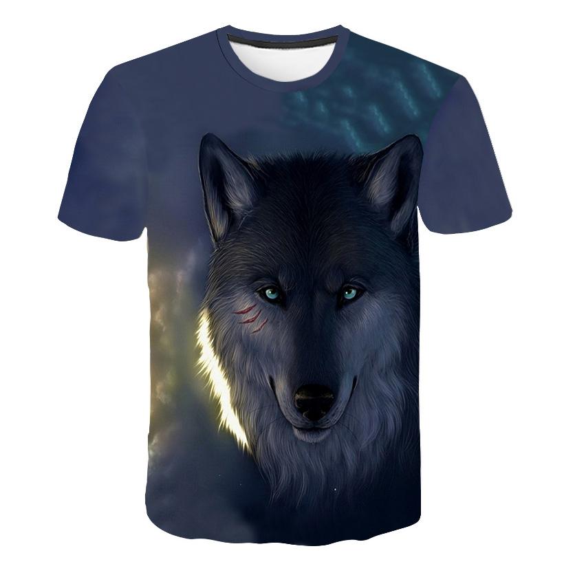 

Модные футболки с волком для мальчиков и девочек, детские летние футболки с 3D принтом волка для мальчиков, повседневные топы с короткими рукавами, одежда 100
