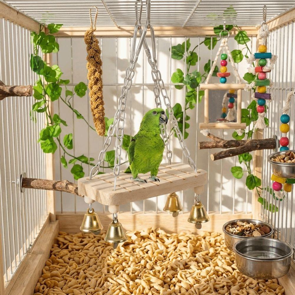 Wear-Resistant Bird Hanging Swing Wooden Bird Toy Hammock  Small Pet Entertainment