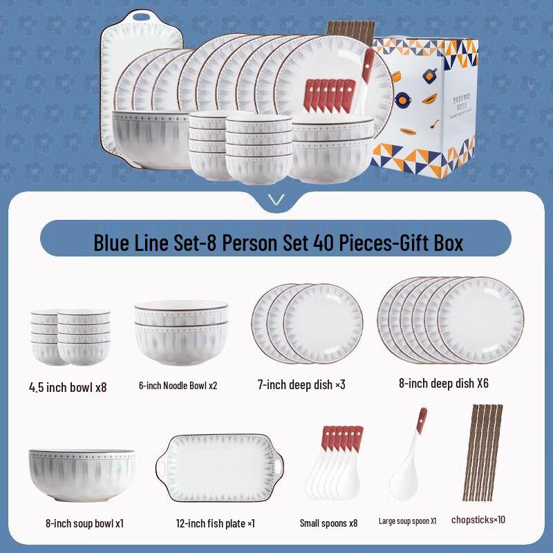 KANGMO 40-Piece Underglaze Ceramic Dinnerware Set