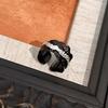 Black Modern Minimalist Ring With Chic Foil Texture Design For Everyday Elegance And Versatility