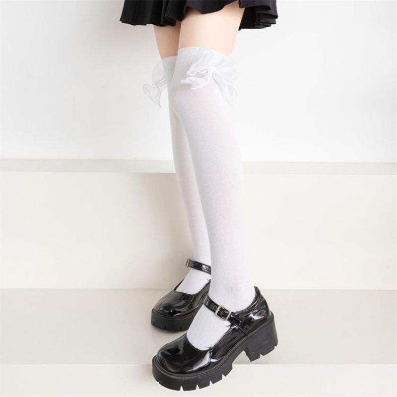 

Lolita Women s Knee Socks with Organza Bow - Spring & Autumn College Style One Size білий