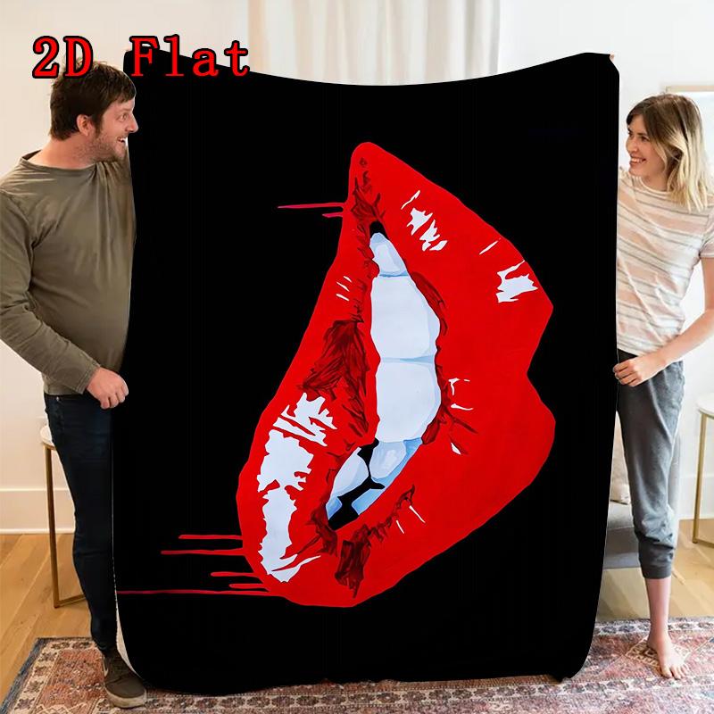 Sexy red lips 2D Flat Pattern Flannel Blanket High quality All Seasons Warmth and Comfort Perfect for Christmas Gifts.MMT0918585