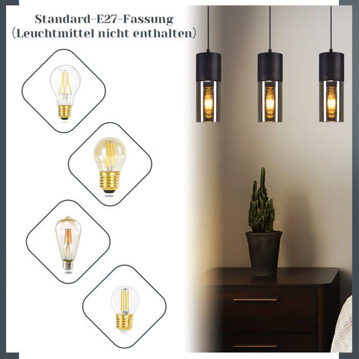 Lampe à suspension - NETTLIFE - E27 3 ampoules - Noir - Métal et verre - Diam. 50 cm