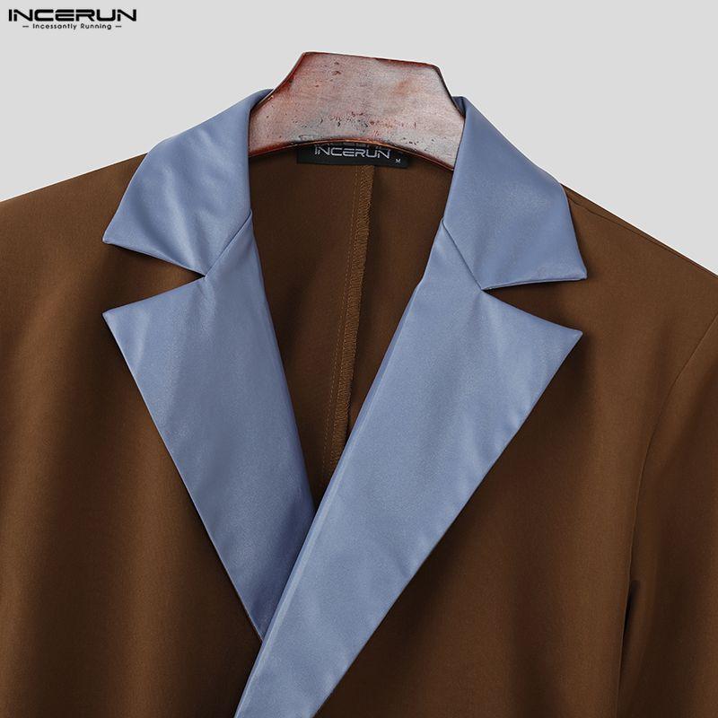 INCERUN Two Piece Suit Men Stitching Lapel Long Sleeve Thin Blazer Long Pants Casual Outfits Sets