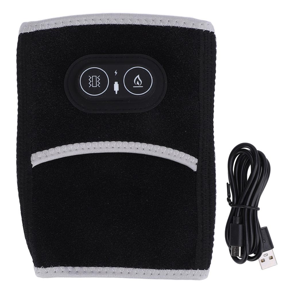 Elbow Heating Pad Wrap 3 Heating Levels Adjustable Hook Loop Fastener Vibration Heated Arm Brace Black