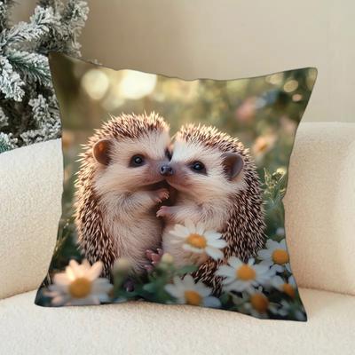 1pc Modern Hedgehog Pillowcase, Soft and Comfortable Polyester Short Plush Fabric, Single-sided Print, Pillow Insert Not Included, 44.96*44.96 Cm, Mac