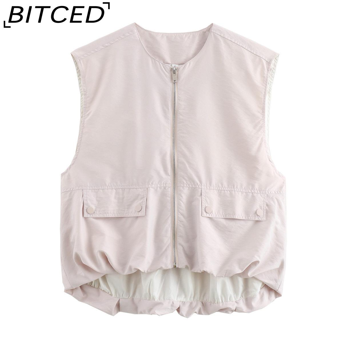 

BITCED Женская весенне-летняя модная майка-топ без рукавов свободного кроя с плиссированным подолом L слоновая кость