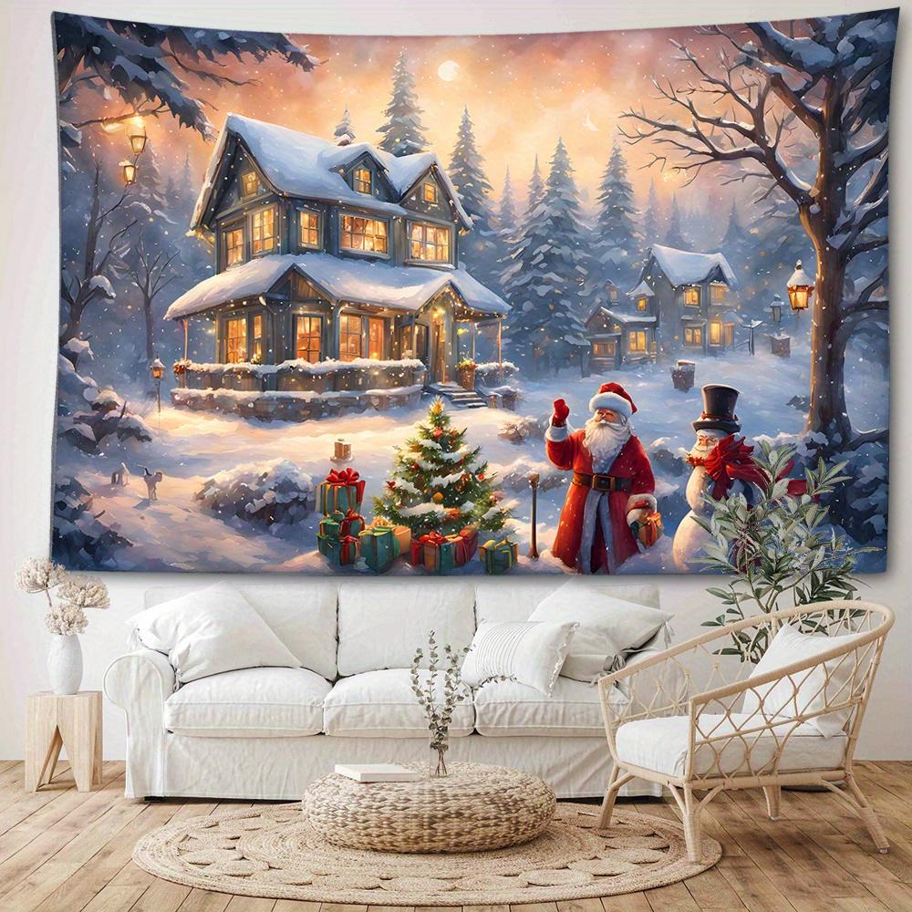 Christmas Holiday Tapestry Wall Hanging - Santa Claus, Christmas Tree, Festive Atmosphere, Animal Theme, Polyester, Woven, Portrait Orientation, Graph
