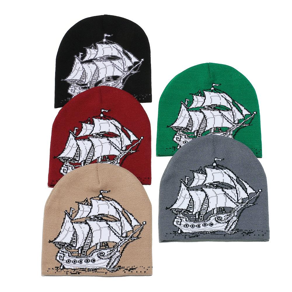 Temu Trendy New Wool Hat Sailing Jacquard Knitted Hat Warm Cold Hat for Men and Women In Winter