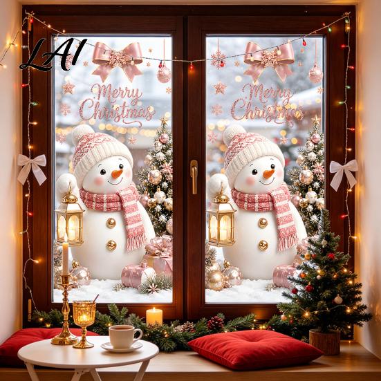 Home Holiday Decoration Christmas Window Clings Cute Snowman Santa Penguin Reindeer Stickers for Removable Festive Wall Art Glass Reusable