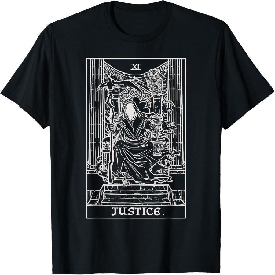 Justice Tarot Card Grim Reaper Halloween Goth Horror Occult T-Shirt S