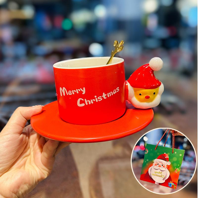 Gift Box Creative Santa Claus Ceramic Mug Afternoon Tea Coffee Cup Saucer Set Christmas Gift Souvenir about 380ml