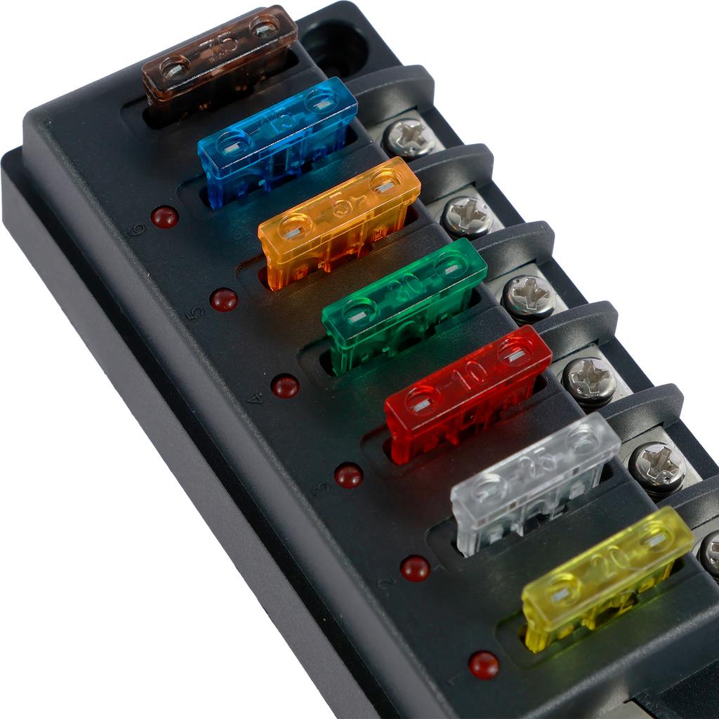 12V Fuse Holder 4/6 Circuit with LED Indicator Light and Waterproof Cover Blade Fuse Box Suitable for Cars RVs Trucks Ships