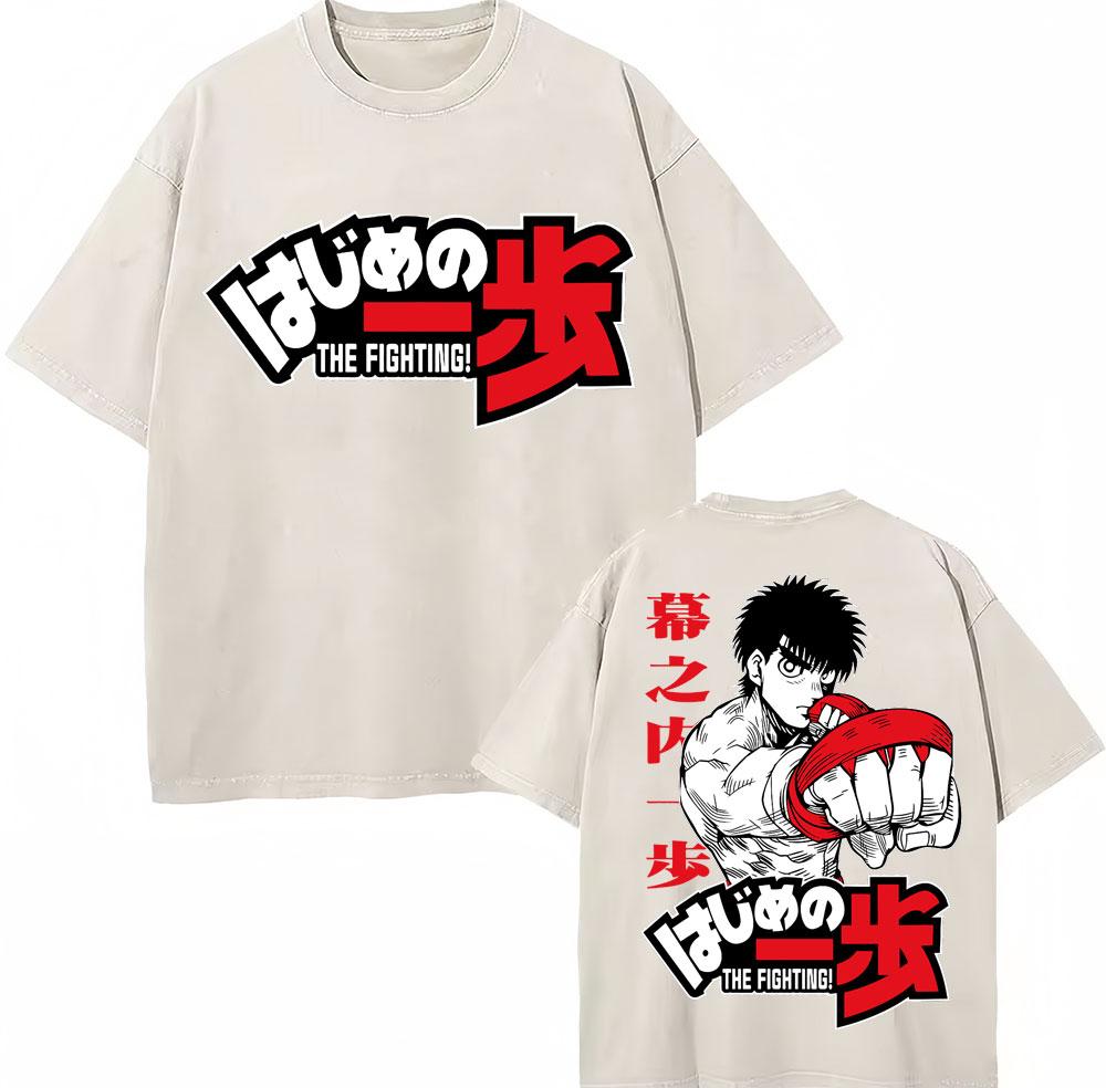 Vintage Gewaschene T-Shirts Anime Hajime No Ippo Kamogawa Boxen Gym Makunouchi KGB T-Shirts Unisex Damen Locker Baumwolle Sommer T-Shirt
