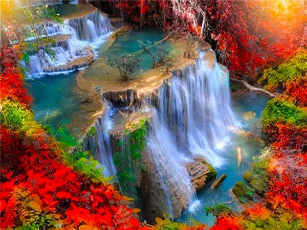 5D Diamond Painting Waterfall Full Square Round Diamond Embroidery Mountain Landscape Rhinestone Picture Home Decor