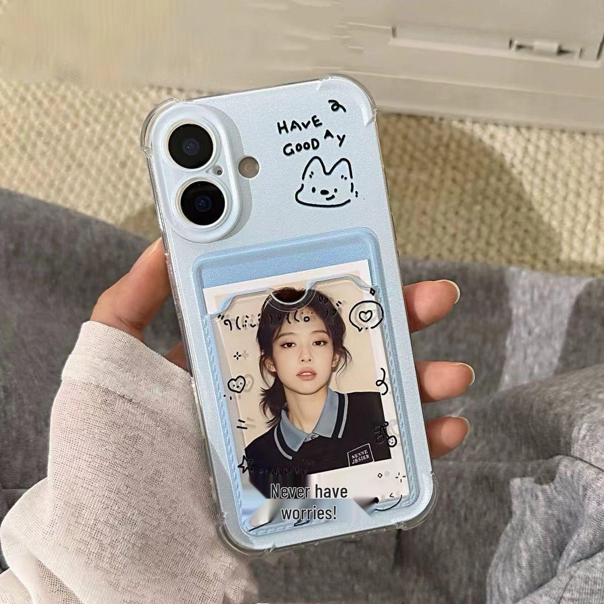 

Креативный мягкий чехол с дизайном щенка для чехла для телефона Apple 12-17 Pro Max с держателем для карт iPhone 16