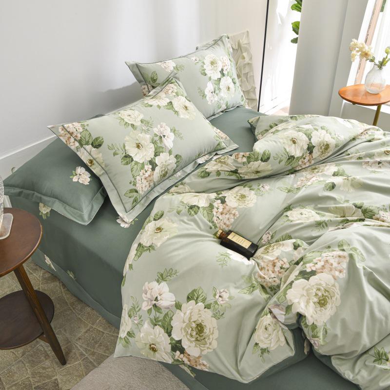 Fresh Orange 100% Cotton Four-Piece Bedding Set - Duvet Cover & Bed Sheet for Student Dorms and Homes