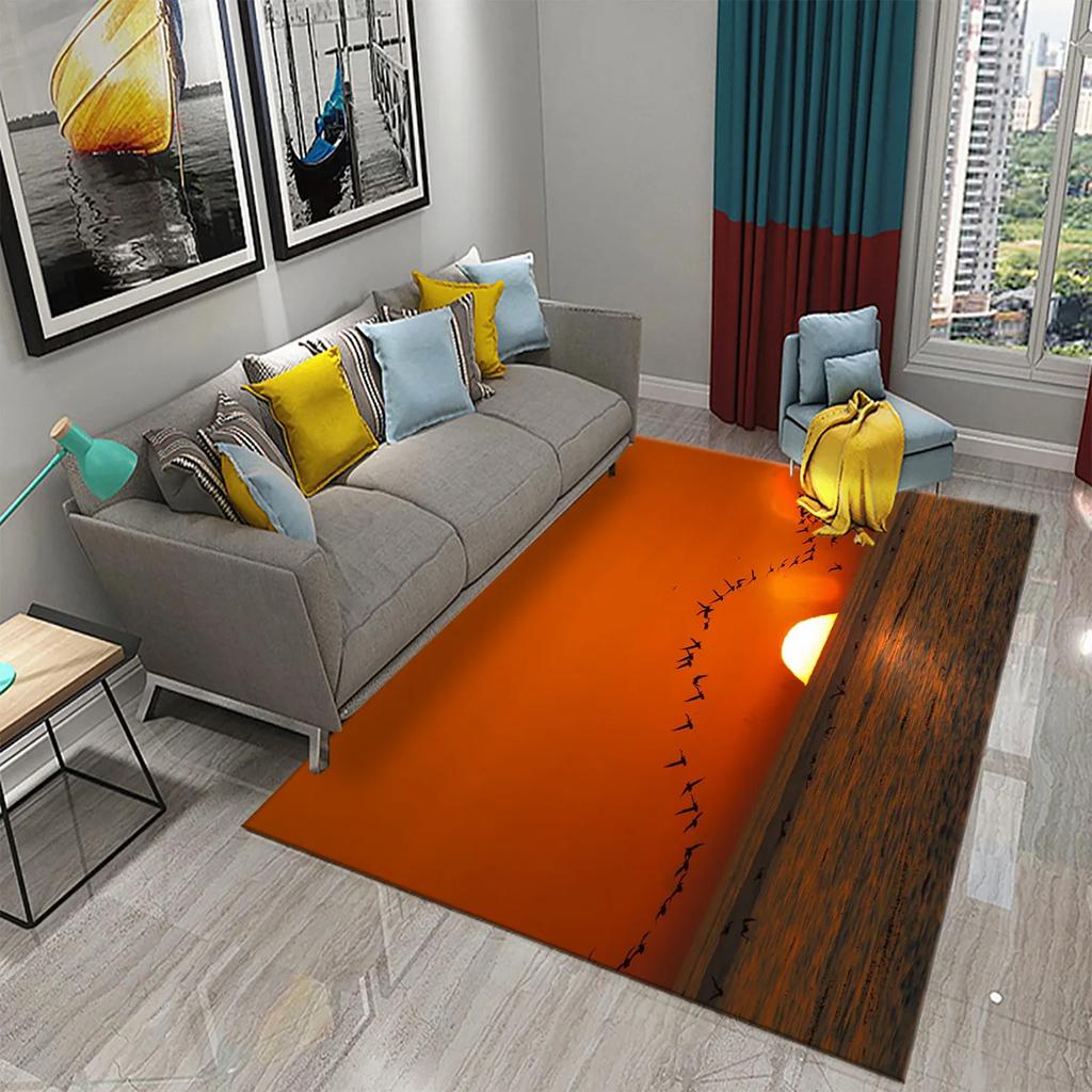3D Migratory Birds Carpet Sunset Seaside Birds Rugs for Kitchen Bathroom Anti-Slip Carpet Living Room Bedroom Floor Decor Mats