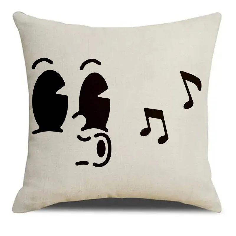Black & White Cartoon Expression Pattern Printed Square Pillowslip  Blend Cushion Cover Pillowcase Living Room Home Decor