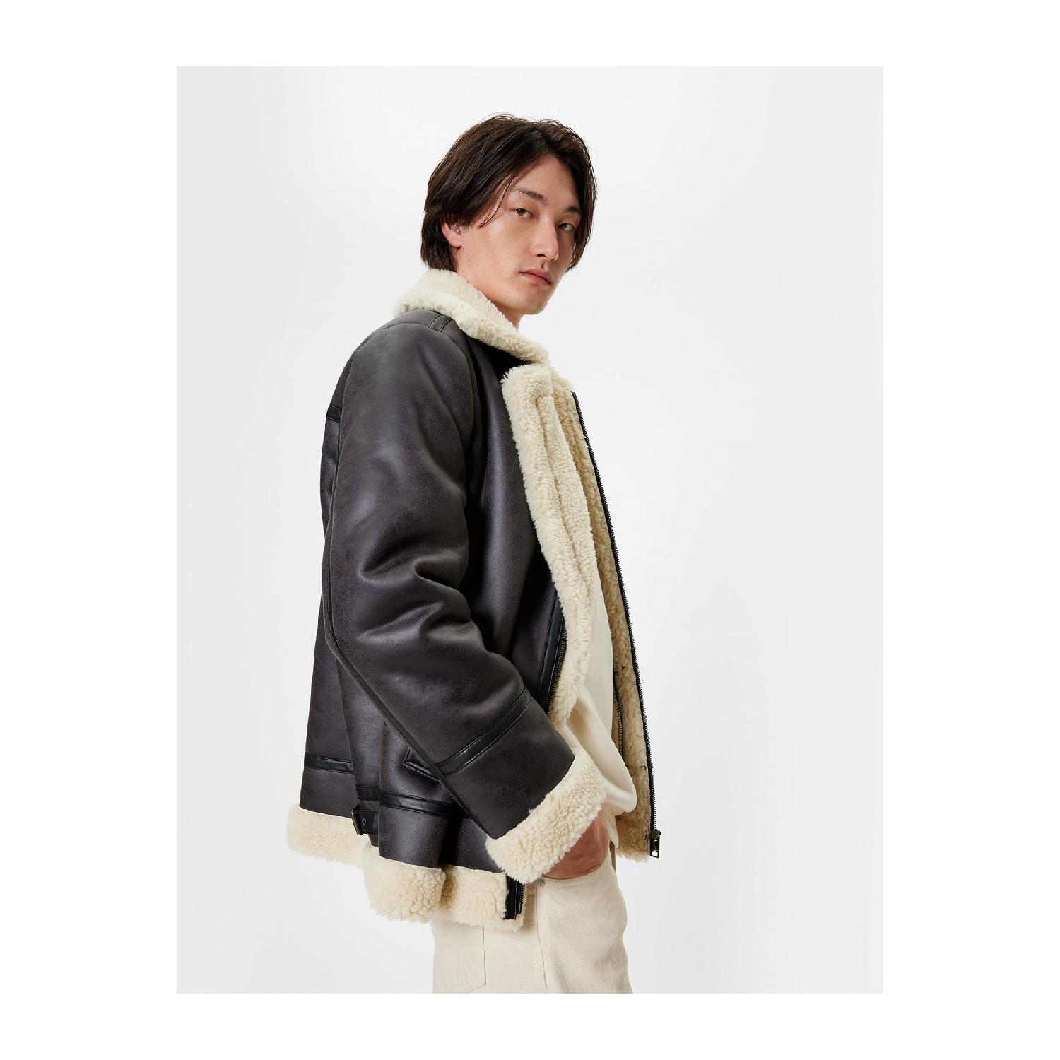 

Куртка из искусственной кожи с плюшевыми деталями и молнией L чёрный