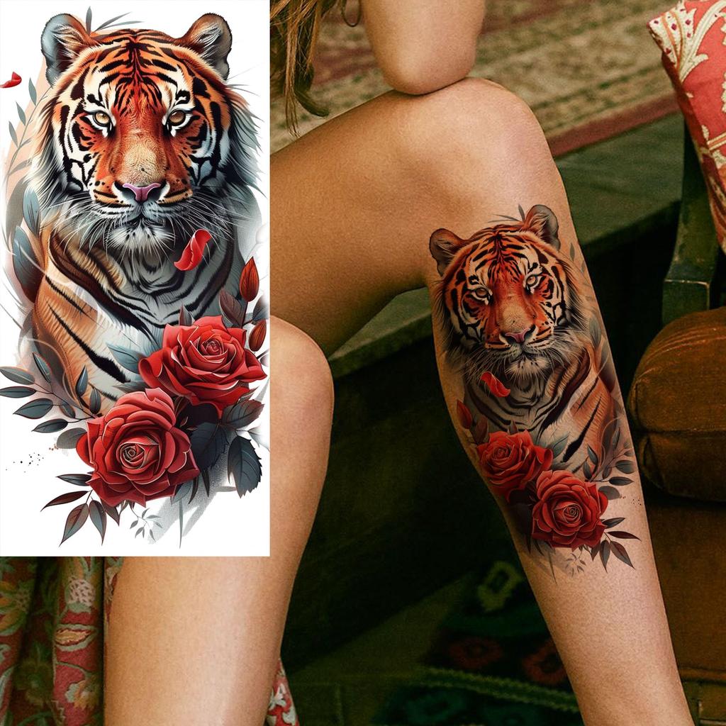1 Sheet Butterfly Watercolor Flower Tiger Temporary Tattoos For Women Men Adults Fake Phoenix Parrot Lotus Tattoo Sticker Sleeve