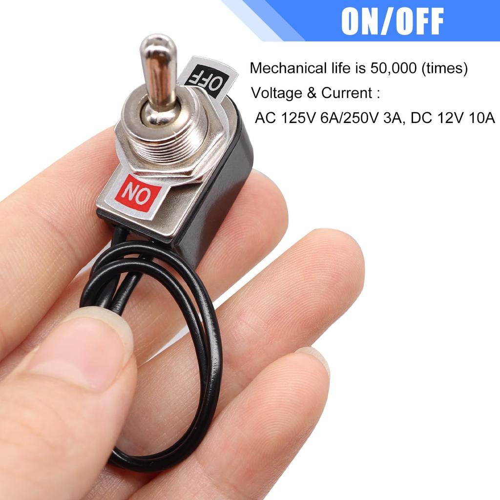 Taiss 2pcs Toggle Switch SPST 2 Position Latching ON/Off 6A AC 125V /10A DC 12V Toggle switches Incidental 5.2 inch Connect Wire Rocker Arm Switch