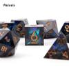 7 Stück Polyedrische Würfel aus schwarzem, blauem Harz mit goldenen Zahlen und scharfen Kanten, geeignet für Rollenspiele, RPG-Brettspiele, Kartenspiele